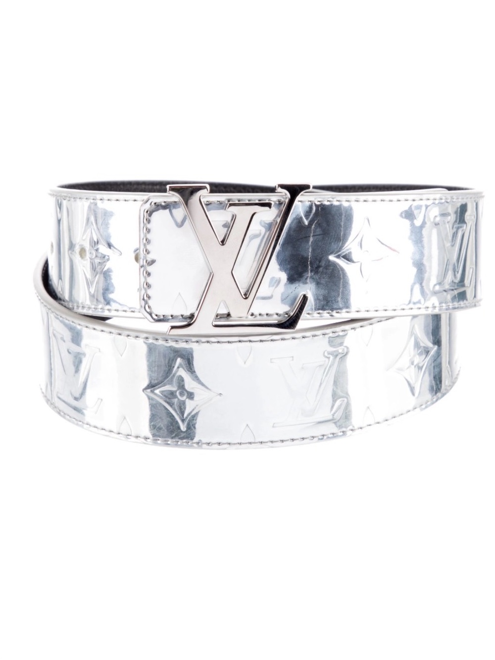 Louis Vuitton Metallic Silver Monogram LV Buckle Belt